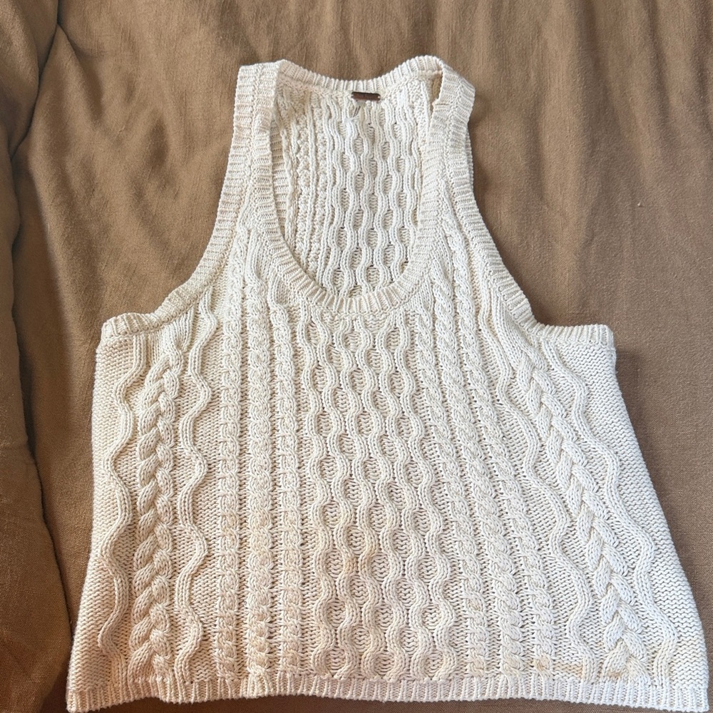 Free People Cream Cable Knit Tank Top
